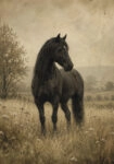 Πίνακας σε Καμβά VINTAGE DARK ACADEMIA HORSE