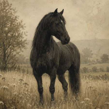 Πίνακας σε Καμβά VINTAGE DARK ACADEMIA HORSE - Vintage Sticky 5