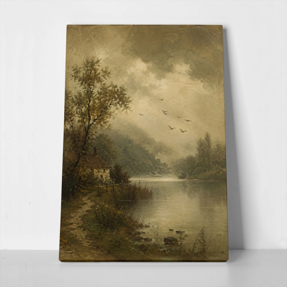 Πίνακας σε Καμβά VINTAGE DARK ACADEMIA LAKE PATH