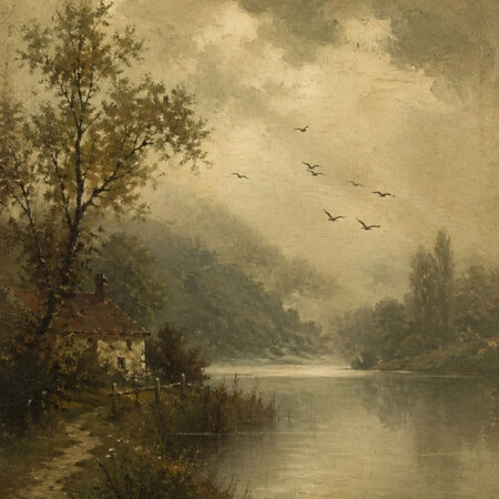 Πίνακας σε Καμβά VINTAGE DARK ACADEMIA LAKE PATH - Vintage Sticky 5