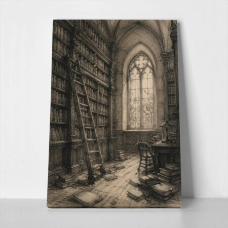 Πίνακας σε Καμβά VINTAGE DARK ACADEMIA LIBRARY 2 - 