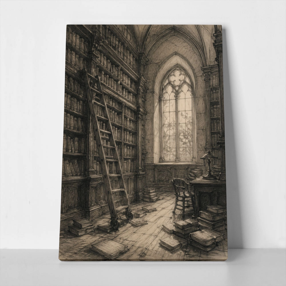 Πίνακας σε Καμβά VINTAGE DARK ACADEMIA LIBRARY 2