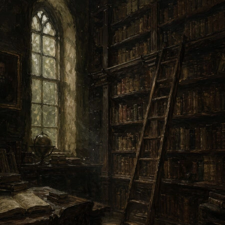Πίνακας σε Καμβά VINTAGE DARK ACADEMIA LIBRARY - Vintage Sticky 5