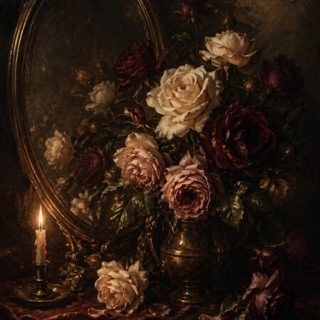 Πίνακας σε Καμβά VINTAGE DARK ACADEMIA MIRROR AND ROSES - Vintage Sticky 5