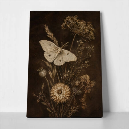 Πίνακας σε Καμβά VINTAGE DARK ACADEMIA MOTH - Vintage