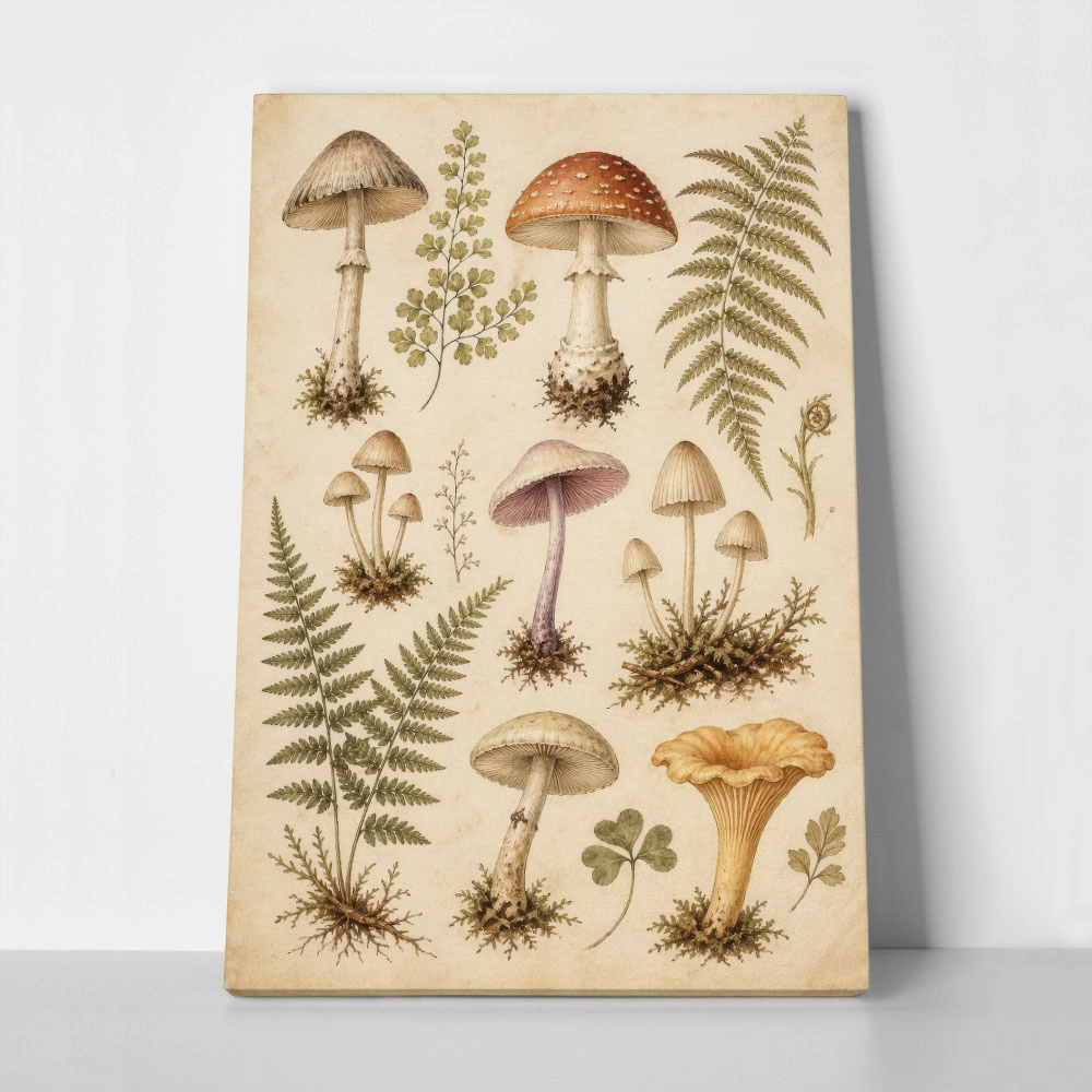 Πίνακας σε Καμβά VINTAGE DARK ACADEMIA MUSHROOMS