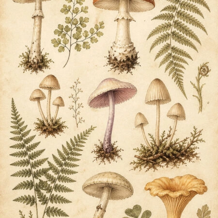 Πίνακας σε Καμβά VINTAGE DARK ACADEMIA MUSHROOMS - Vintage Sticky 5