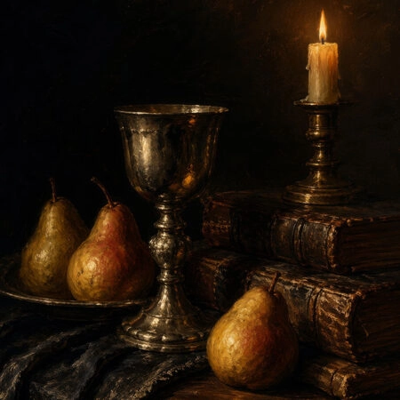 Πίνακας σε Καμβά VINTAGE DARK ACADEMIA PEARS - Vintage Sticky 5