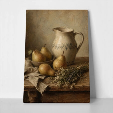 Πίνακας σε Καμβά VINTAGE DARK ACADEMIA PITCHER AND PEARS - Vintage