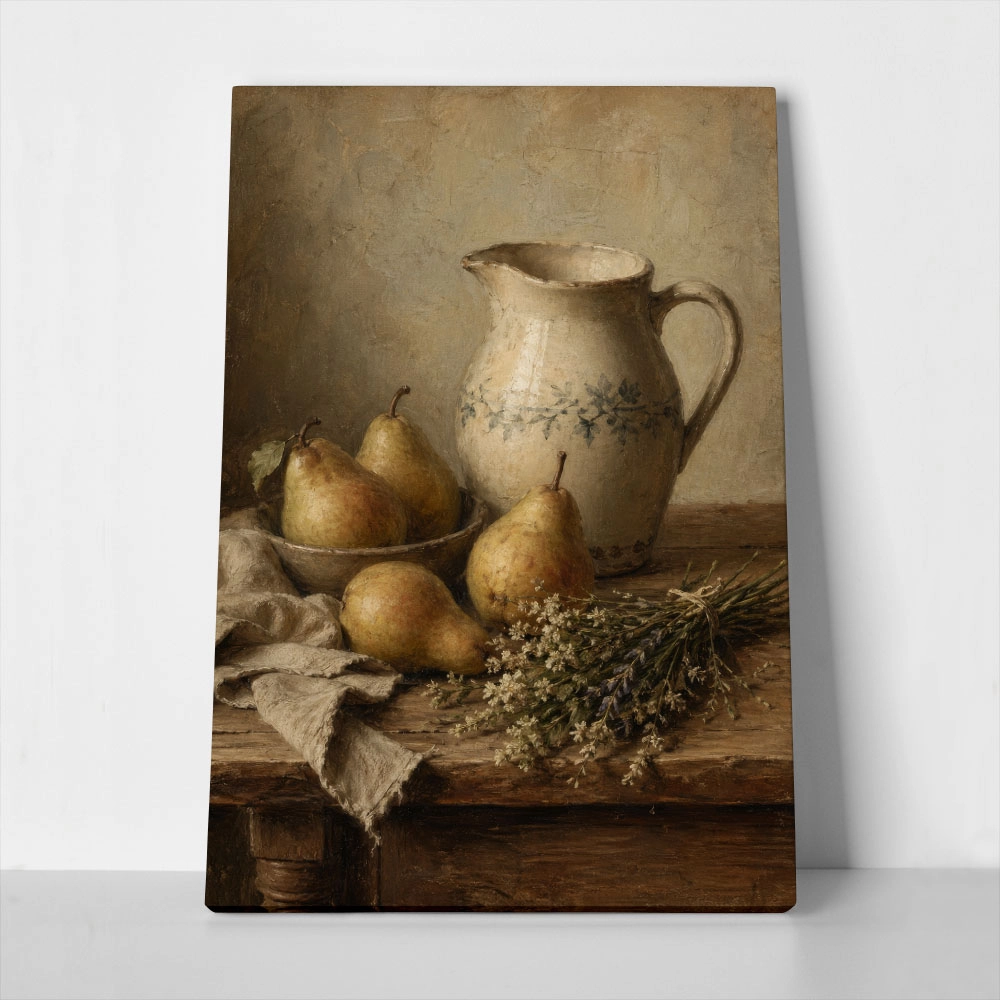 Πίνακας σε Καμβά VINTAGE DARK ACADEMIA PITCHER AND PEARS