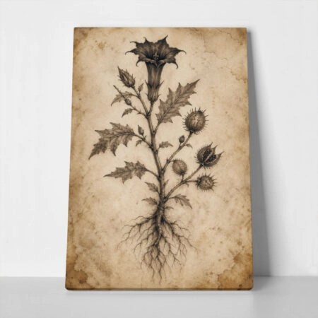 Πίνακας σε Καμβά VINTAGE DARK ACADEMIA PLANT - 