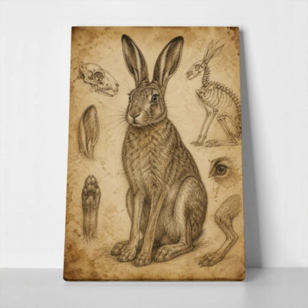 Πίνακας σε Καμβά VINTAGE DARK ACADEMIA RABBIT 2 - 