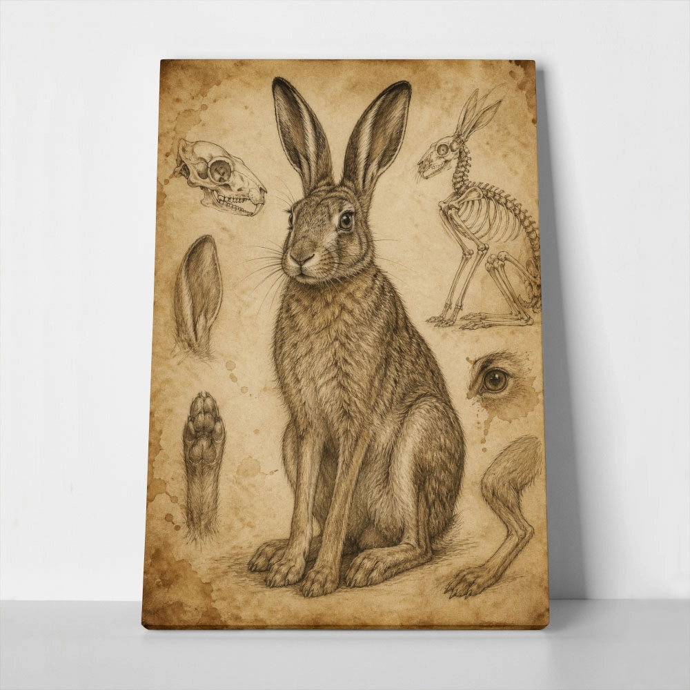 Πίνακας σε Καμβά VINTAGE DARK ACADEMIA RABBIT 2