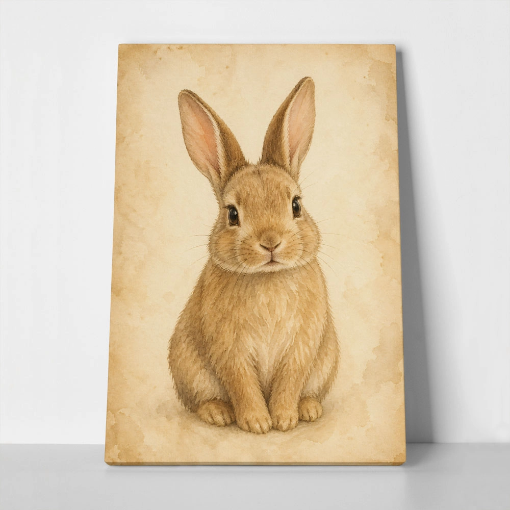 Πίνακας σε Καμβά VINTAGE DARK ACADEMIA RABBIT 4