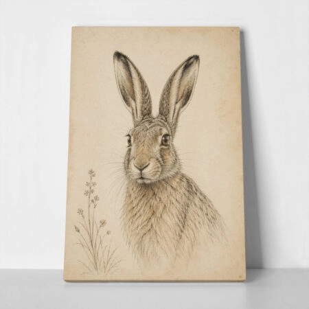 Πίνακας σε Καμβά VINTAGE DARK ACADEMIA RABBIT - Vintage
