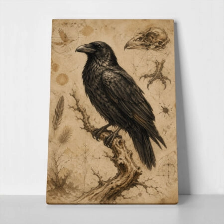 Πίνακας σε Καμβά VINTAGE DARK ACADEMIA RAVEN 2 - 