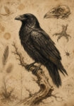 Πίνακας σε Καμβά VINTAGE DARK ACADEMIA RAVEN 2