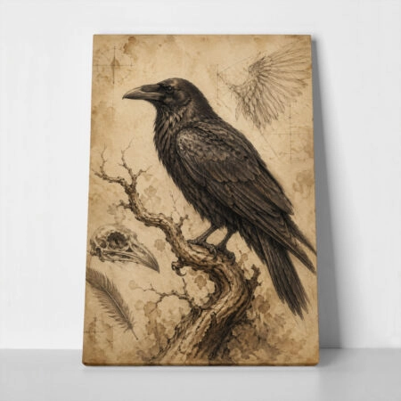Πίνακας σε Καμβά VINTAGE DARK ACADEMIA RAVEN - 
