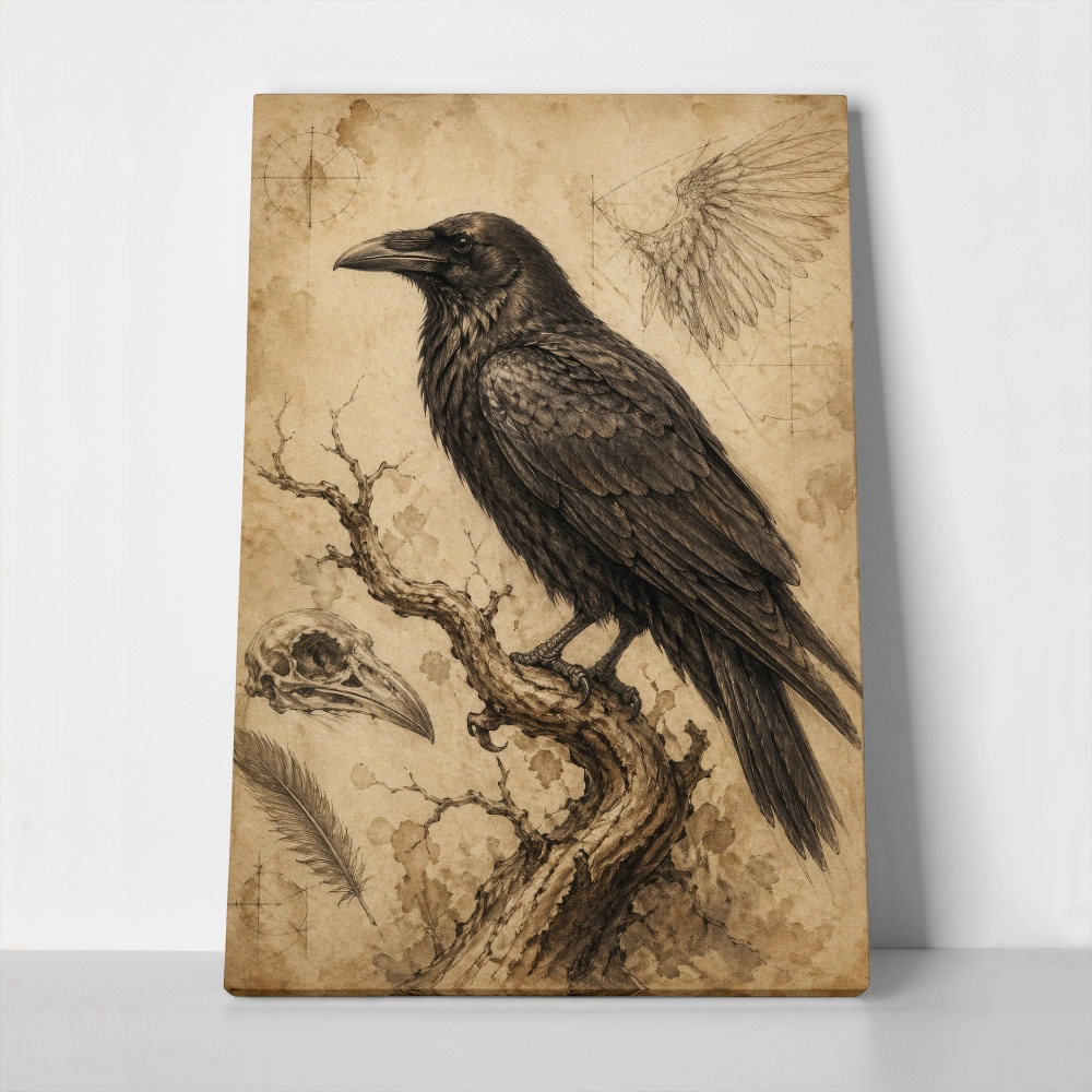 Πίνακας σε Καμβά VINTAGE DARK ACADEMIA RAVEN