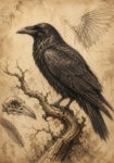 Πίνακας σε Καμβά VINTAGE DARK ACADEMIA RAVEN