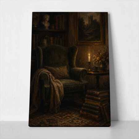 Πίνακας σε Καμβά VINTAGE DARK ACADEMIA READING CORNER - 