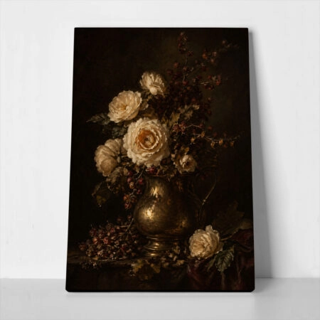Πίνακας σε Καμβά VINTAGE DARK ACADEMIA ROSES VASE 2