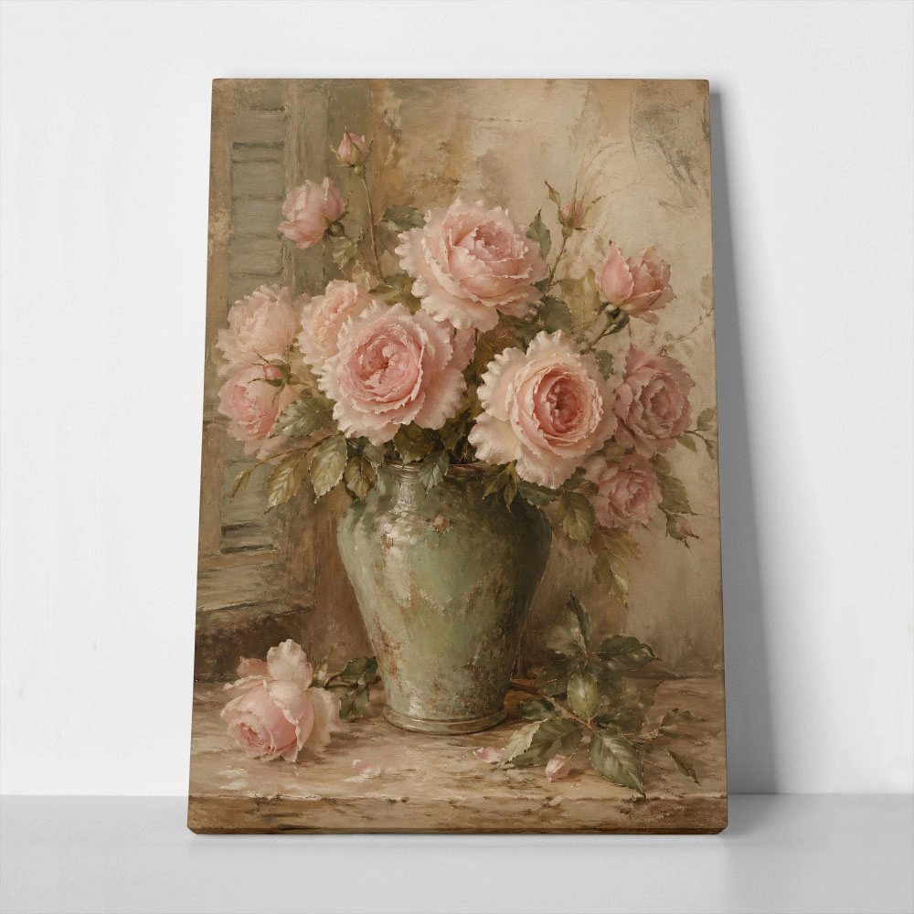 Πίνακας σε Καμβά VINTAGE DARK ACADEMIA ROSES VASE 3