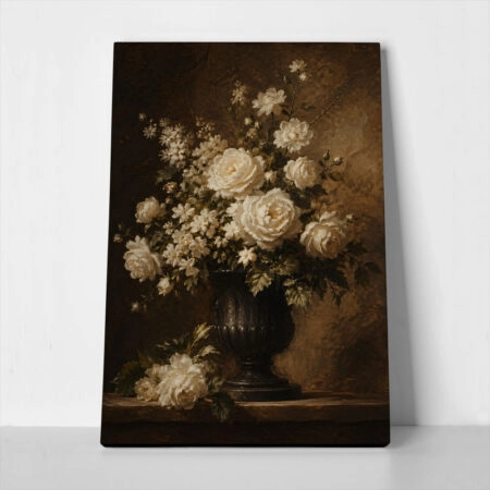 Πίνακας σε Καμβά VINTAGE DARK ACADEMIA ROSES VASE