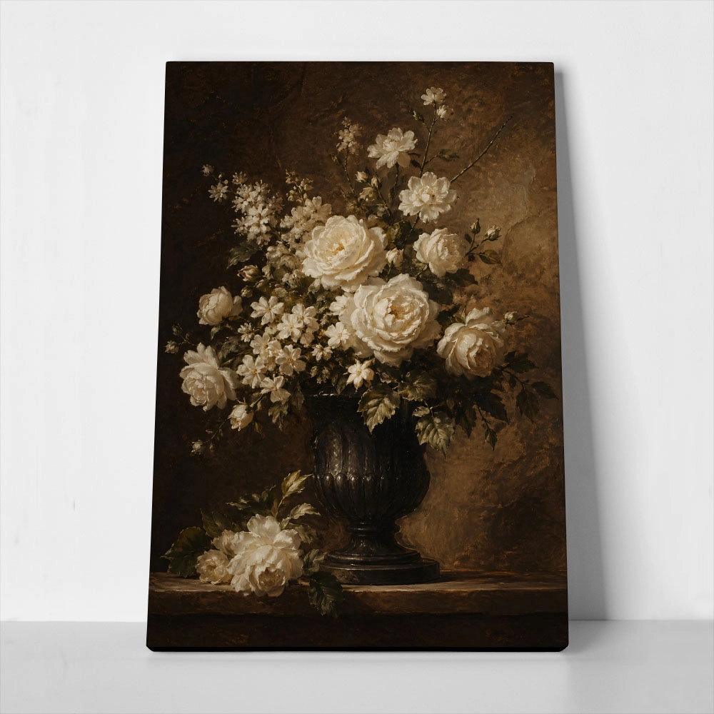Πίνακας σε Καμβά VINTAGE DARK ACADEMIA ROSES VASE