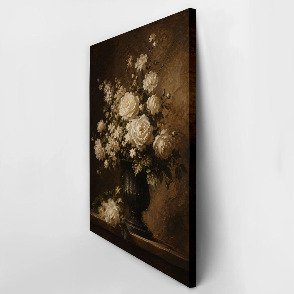 Πίνακας σε Καμβά VINTAGE DARK ACADEMIA ROSES VASE