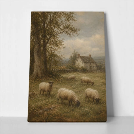 Πίνακας σε Καμβά VINTAGE DARK ACADEMIA SHEEP - Vintage