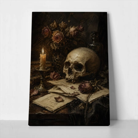 Πίνακας σε Καμβά VINTAGE DARK ACADEMIA SKULL 3 - 