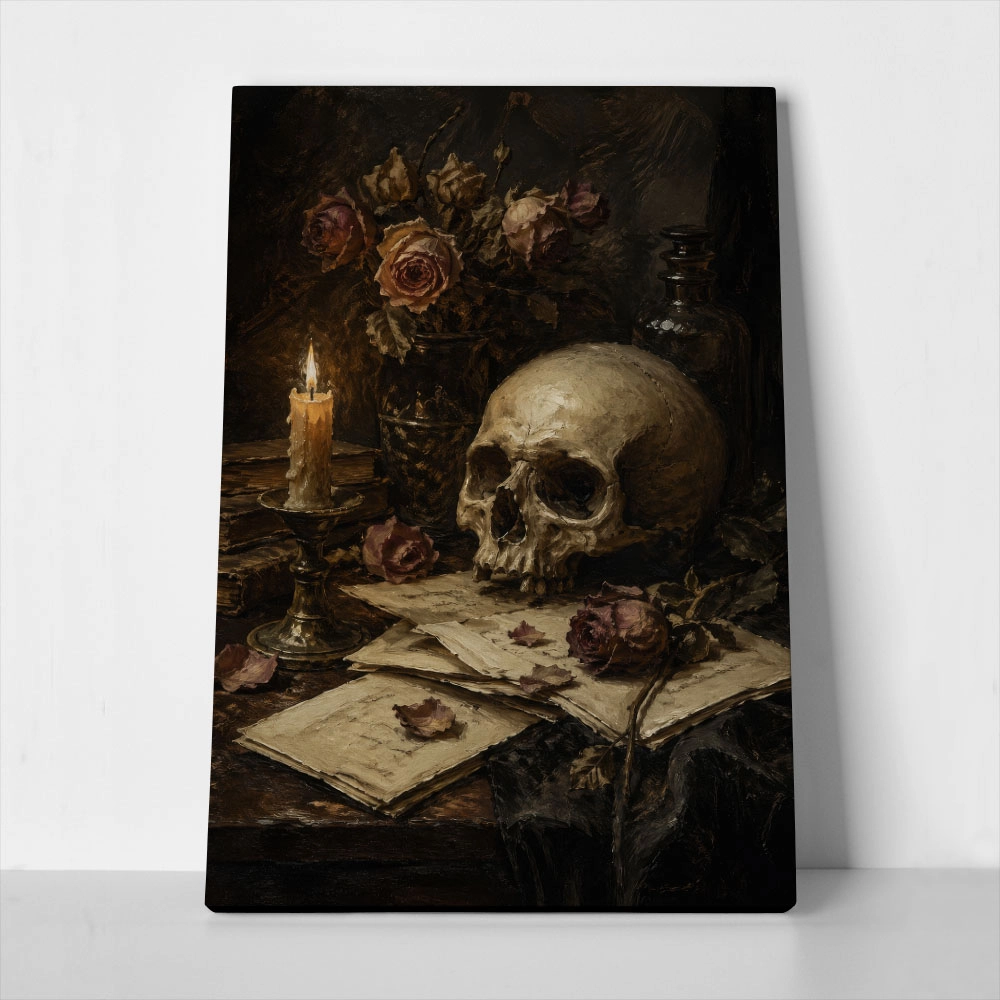 Πίνακας σε Καμβά VINTAGE DARK ACADEMIA SKULL 3