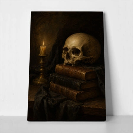 Πίνακας σε Καμβά VINTAGE DARK ACADEMIA SKULL - Vintage