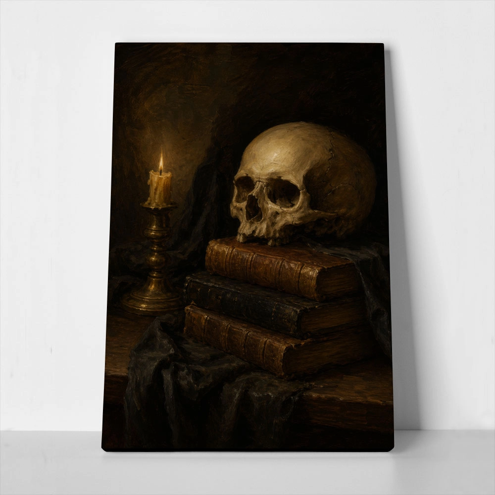 Πίνακας σε Καμβά VINTAGE DARK ACADEMIA SKULL