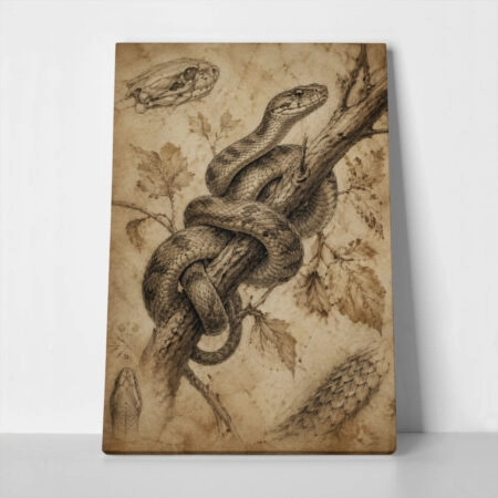 Πίνακας σε Καμβά VINTAGE DARK ACADEMIA SNAKE - 
