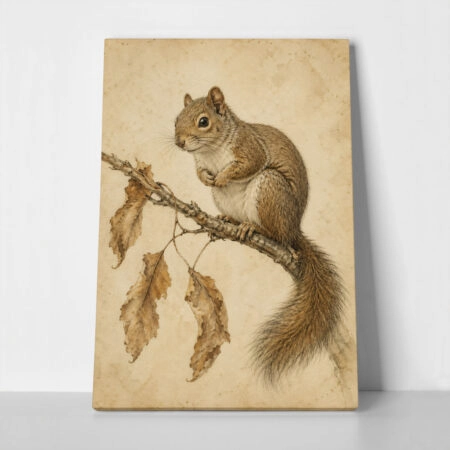 Πίνακας σε Καμβά VINTAGE DARK ACADEMIA SQUIRREL