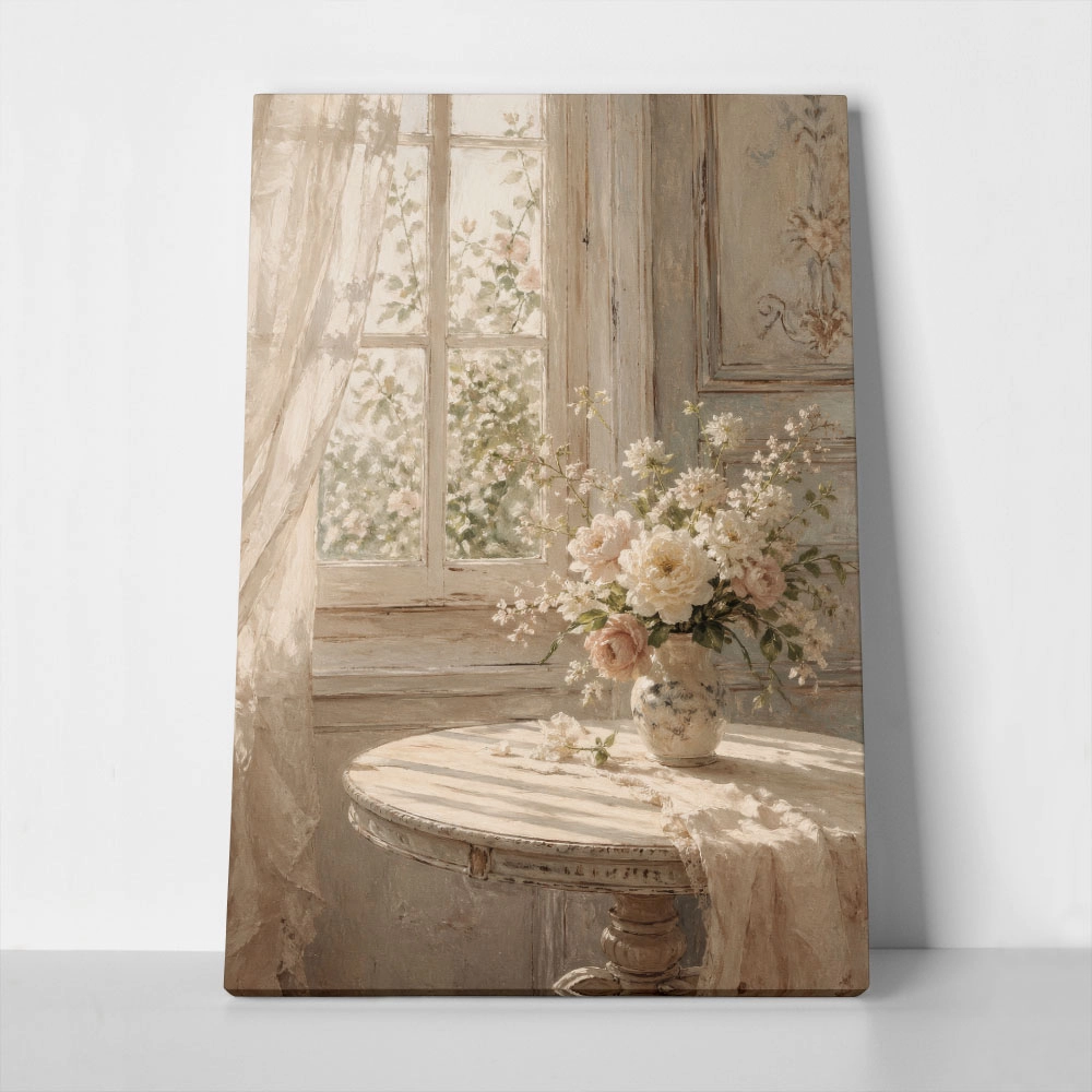 Πίνακας σε Καμβά VINTAGE DARK ACADEMIA VASE BY A WINDOW 2