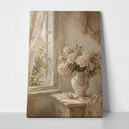 Πίνακας σε Καμβά VINTAGE DARK ACADEMIA VASE BY A WINDOW