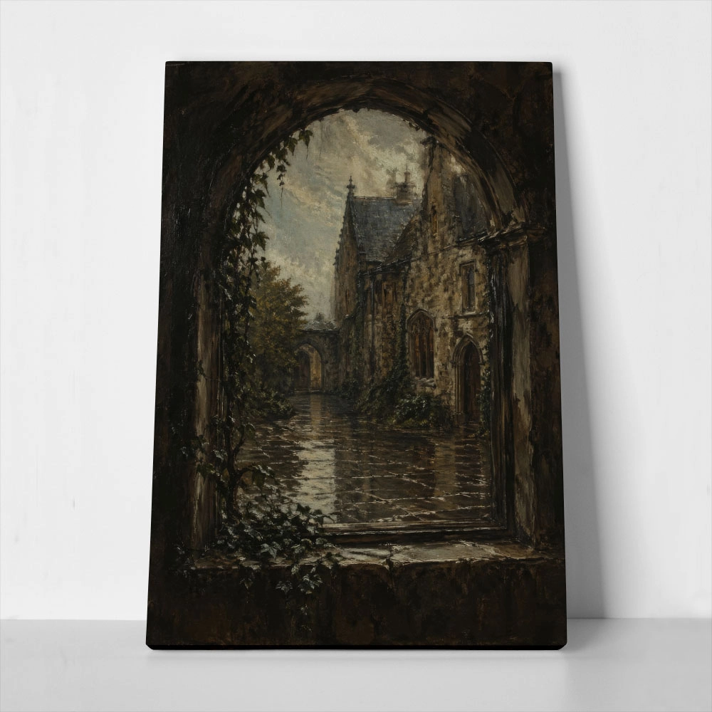 Πίνακας σε Καμβά VINTAGE DARK ACADEMIA WINDOW