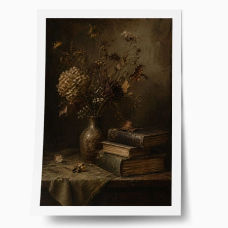 Poster VINTAGE DARK ACADEMIA BOOKS AND DRIED FLOWERS - 
