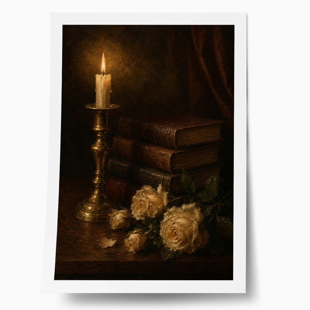 Poster VINTAGE DARK ACADEMIA BOOKS AND ROSES 2