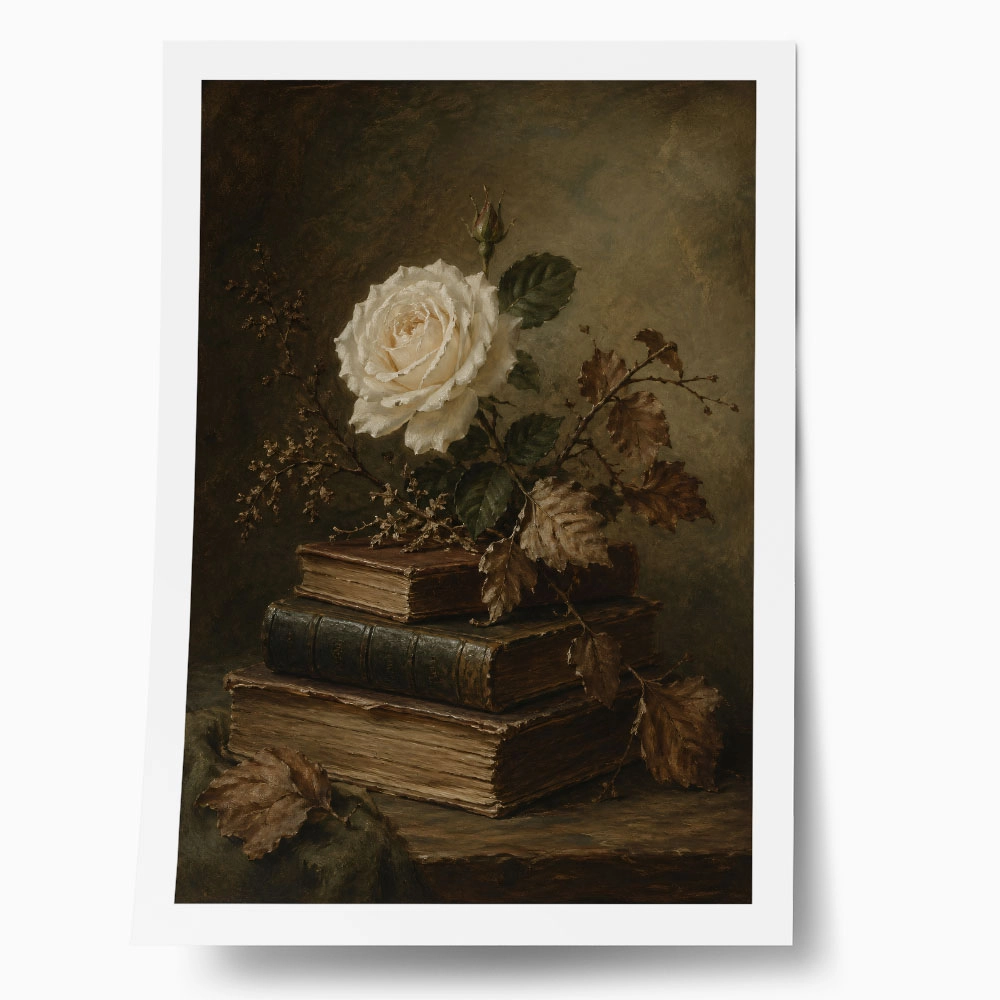 Poster VINTAGE DARK ACADEMIA BOOKS AND ROSES 3