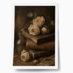 Poster VINTAGE DARK ACADEMIA BOOKS AND ROSES