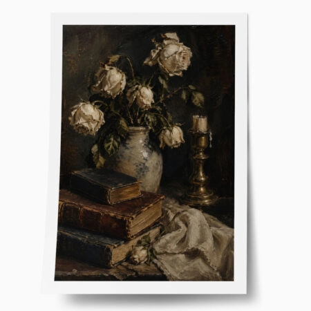 Poster VINTAGE DARK ACADEMIA BOOKS AND VASE - 
