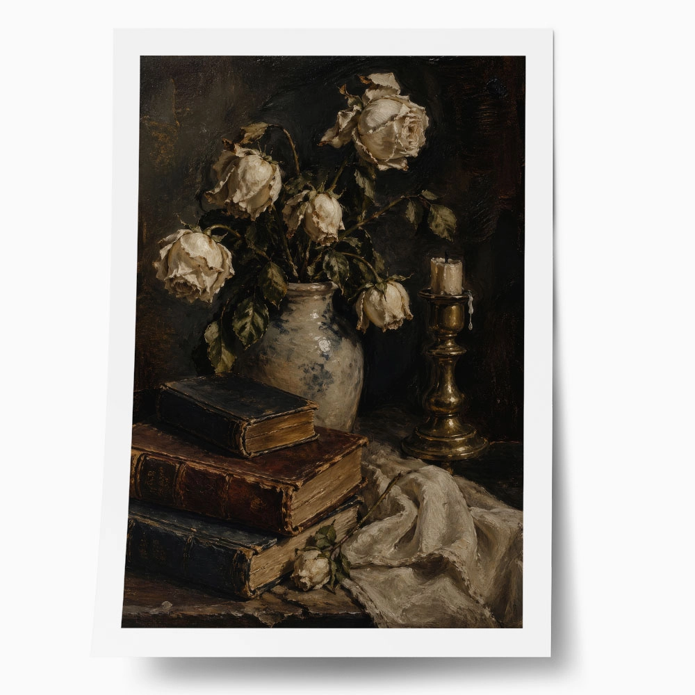 Poster VINTAGE DARK ACADEMIA BOOKS AND VASE
