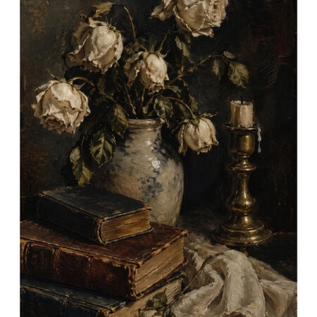 Poster VINTAGE DARK ACADEMIA BOOKS AND VASE -  Sticky 2