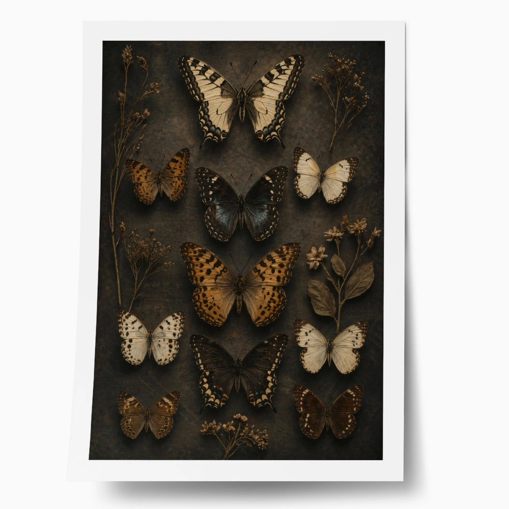 Poster VINTAGE DARK ACADEMIA BUTTERFLIES