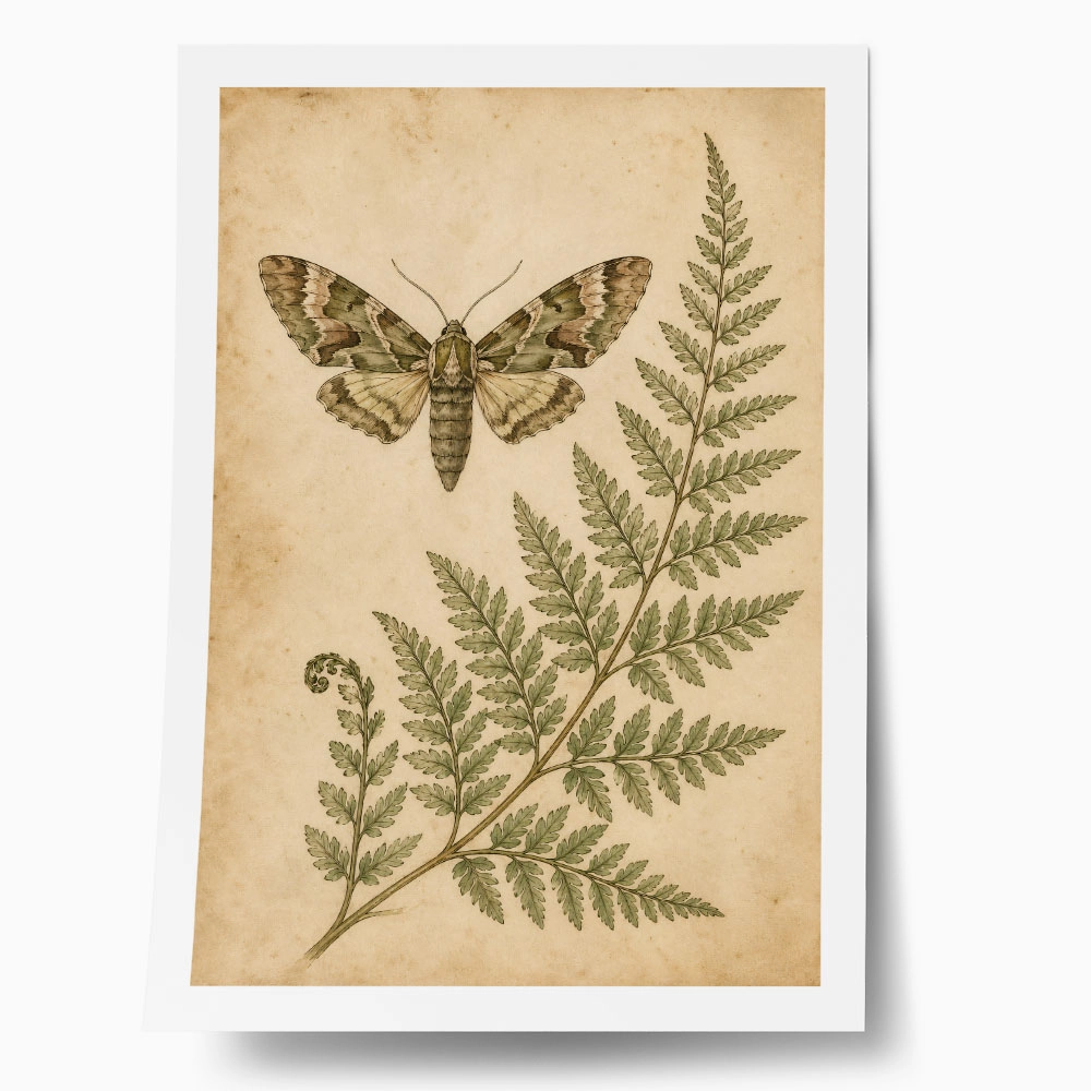 Poster VINTAGE DARK ACADEMIA BUTTERFLY AND FERN