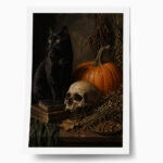 Poster VINTAGE DARK ACADEMIA CAT AND SKULL